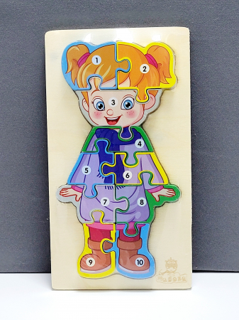 Jucării din lemn - Puzzle incastru în relief din lemn FETIŢĂ numere 3