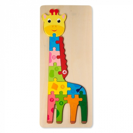 Jocuri Educative - Puzzle incastru în relief din lemn GIRAFA cu numere