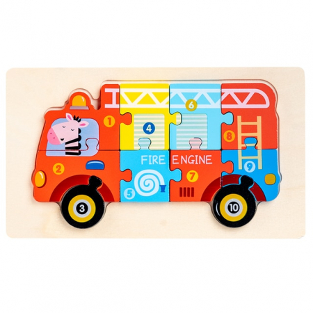 PROMOŢII - Puzzle incastru în relief din lemn MASINA DE POMPIERI cu numere 3