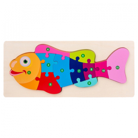 Jocuri Educative - Puzzle incastru în relief din lemn PESTE cu numere