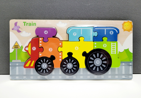 PROMOŢII - Puzzle incastru în relief din lemn TRENULET cu numere