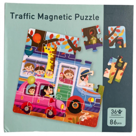 Puzzle - Puzzle magnetic 3 in 1 vehicule, alfabet si numere