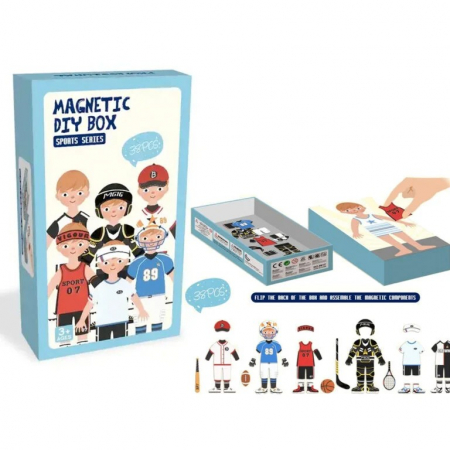 Jucării creative - Puzzle magnetic îmbracă baiatul - Magnetic DIY BOX- Sporturi