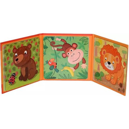 Puzzle magnetic tip carte 3 in 1 pe niveluri 37 piese animale din jungla [1]