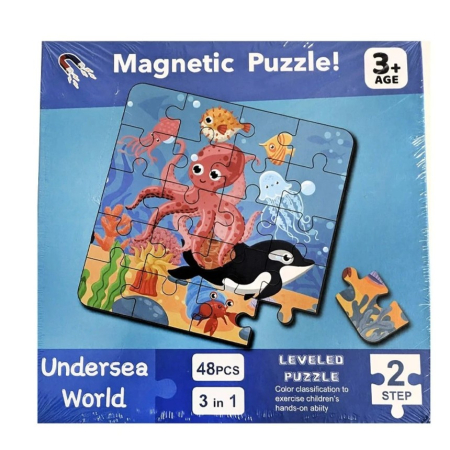 Puzzle magnetic tip carte 3 in 1 pe niveluri 48 piese animale marine [1]