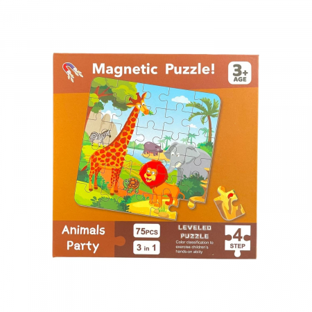 Puzzle magnetic tip carte 3 in 1 pe niveluri 75 piese animale din jungla [1]