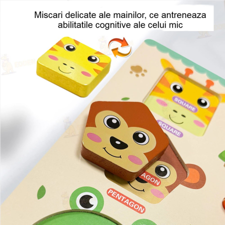 Puzzle mare din lemn forme geometrice design animalute [4]