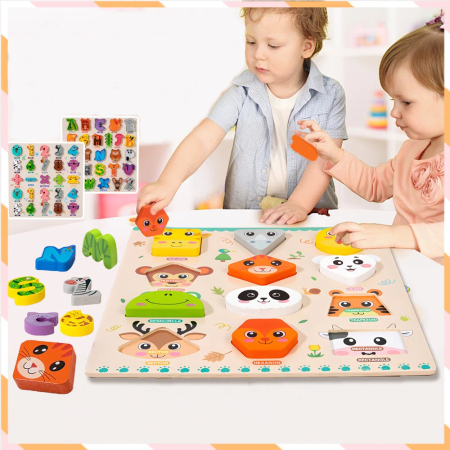 Puzzle mare din lemn numere si operatii aritmetice design animalute [5]