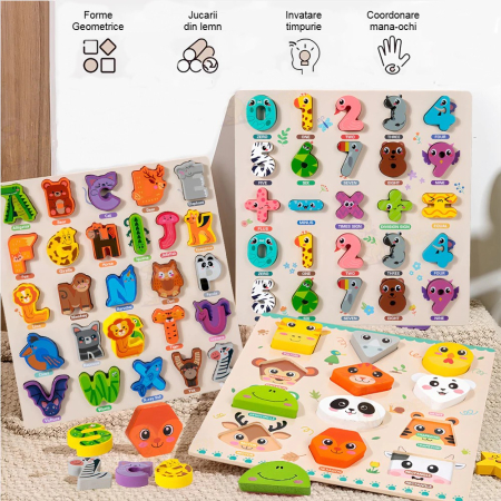 Puzzle mare din lemn numere si operatii aritmetice design animalute [4]