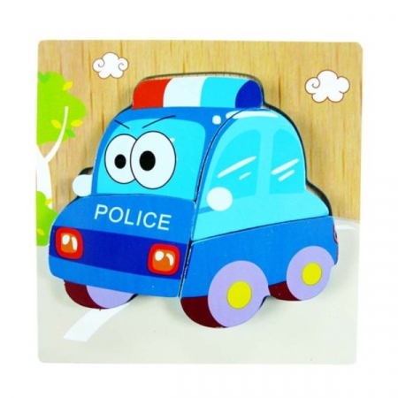 Jucării - Puzzle mic lemn în relief MASINĂ DE POLIŢIE