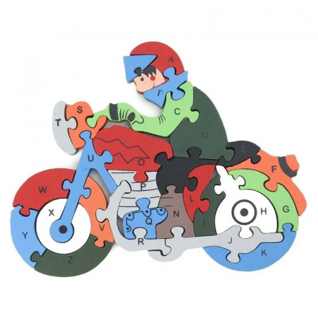 Jocuri Educative - Puzzle MOTOCICLIST din lemn, cu piese mari