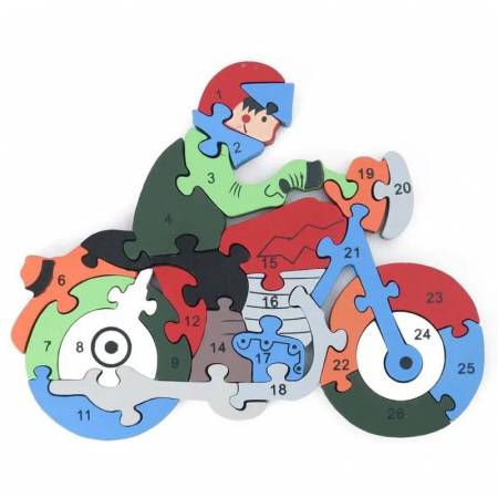 Puzzle MOTOCICLIST din lemn, cu piese mari [1]