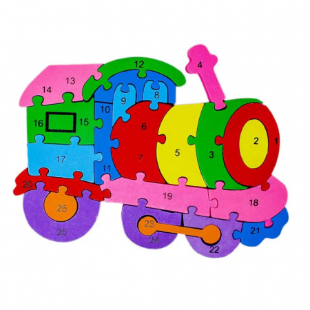 Jocuri Educative - Puzzle TRENULEŢ din lemn, cu piese mari