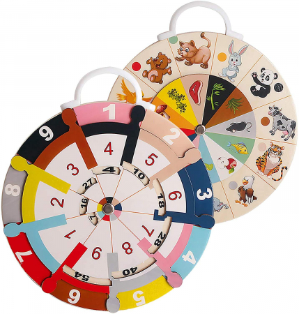 Jocuri Didactice - Roata educativa 2 in 1 tabla inmultirii si mancarea preferata a animalelor