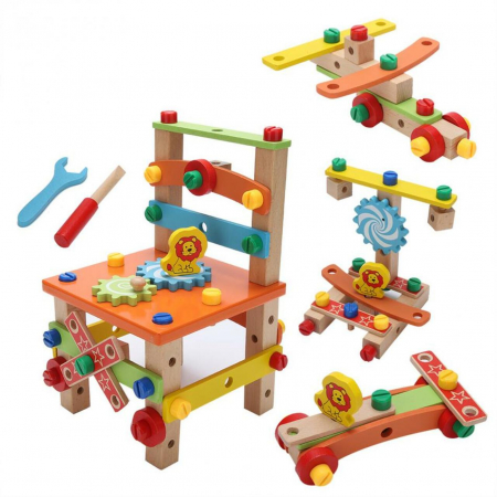 Jucării de rol - Scaunel de asamblat cu suruburi din lemn Changed Nut Disassembling Chair