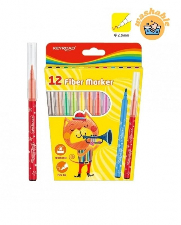 Obiecte de scris și desenat - Set 12 carioci lavabile Fiber Marker Keyroad