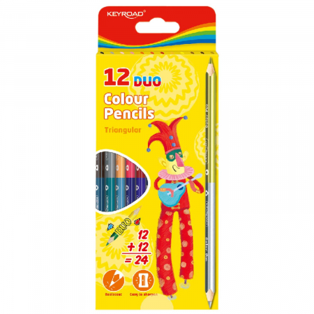 RECHIZITE - Set 12 creioane colorate cu 2 capete forma triunghiulara Keyroad