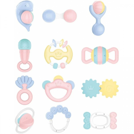 Set 12 zornaitori si jucarii gingivale pentru bebelusi culori pastel, Huanger [1]