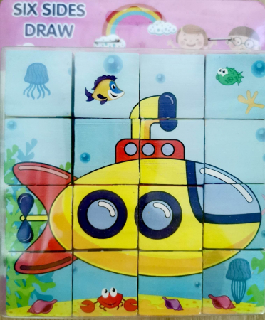 Jucării din lemn - Set 16 cuburi din lemn cu puzzle VEHICULE