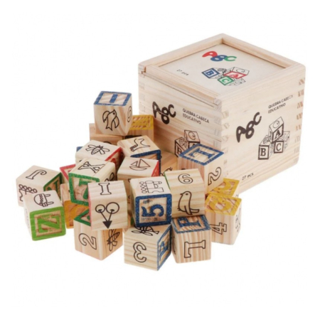 Set 27 cuburi educative din lemn numere, litere si obiecte ABC Wood Blocks [3]