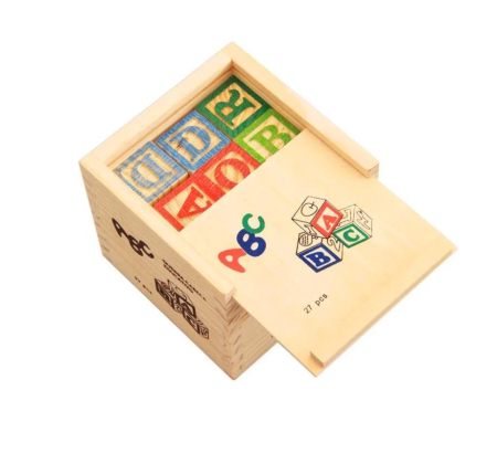 Set 27 cuburi educative din lemn numere, litere si obiecte ABC Wood Blocks [5]
