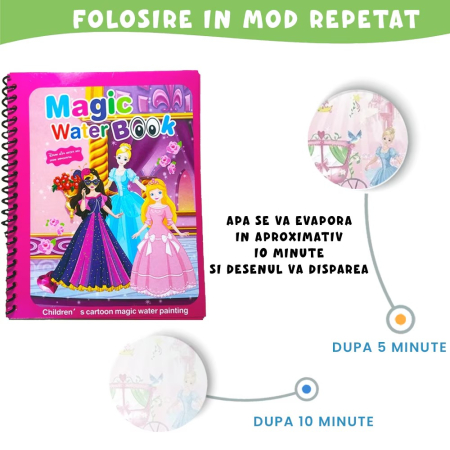 Set 3 carti de colorat cu apa Magic Water Book animale, animale marine si printese [7]