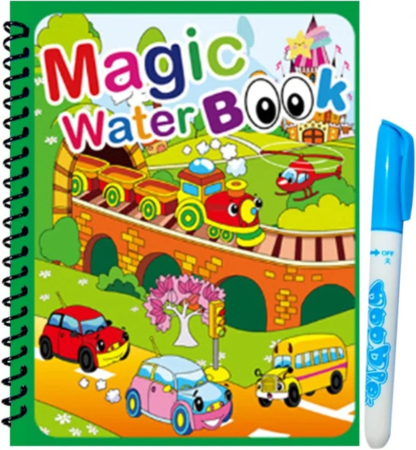 Set 3 carti de colorat cu apa Magic Water Book animale, animale marine si vehicule [7]