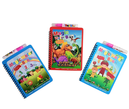 PROMOŢII - Set 3 carti de colorat cu apa Magic Water Book litere si numere, dinozauri, fructe