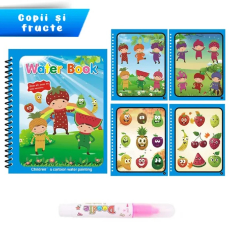 Set 3 carti de colorat cu apa Magic Water Book litere si numere, printese si unicorni, fructe [8]