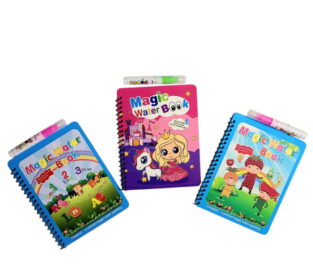 PROMOŢII - Set 3 carti de colorat cu apa Magic Water Book litere si numere, printese si unicorni, fructe