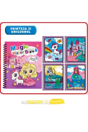 Set 3 carti de colorat cu apa Magic Water Book litere si numere, printese si unicorni, fructe [1]