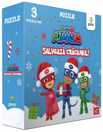 CĂRȚI - Set 3 Puzzle si carte cu activitati PJ MASKS salveaza Craciunul!