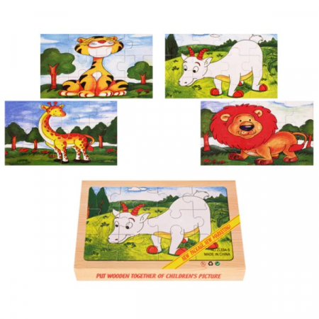 Jocuri Educative - Set 4 puzzle din lemn Animale in natura