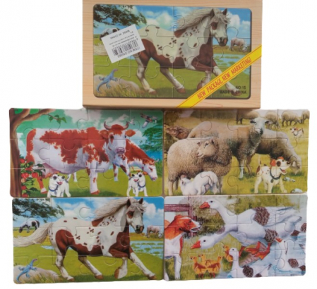 Jocuri Educative - Set 4 puzzle din lemn Animale la ferma