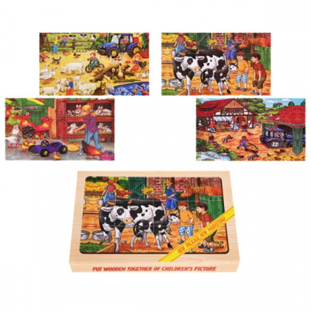 Jocuri Educative - Set 4 puzzle din lemn Animale la ferma