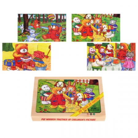 Jocuri Educative - Set 4 puzzle din lemn Petrecerea animalelor