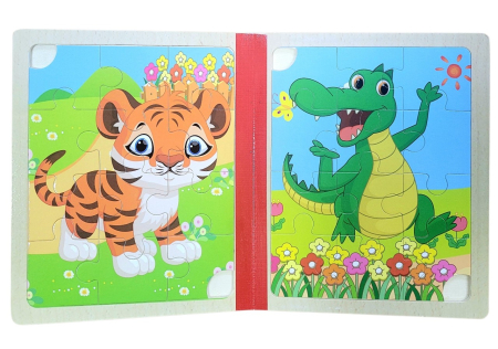 Set 6 puzzle din lemn de tip carte cu 12 piese mari Animale calut [3]