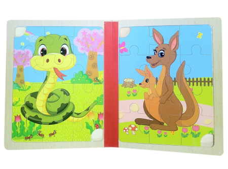 Set 6 puzzle din lemn de tip carte cu 12 piese mari Animale calut [2]