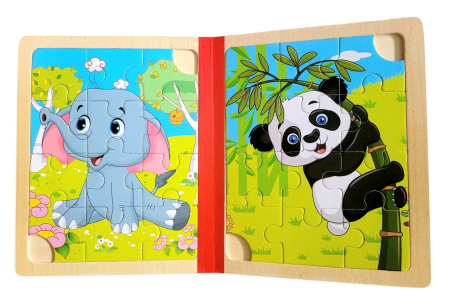 Set 6 puzzle din lemn de tip carte cu 12 piese mari Animale maimuta [1]