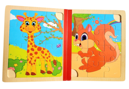 Set 6 puzzle din lemn de tip carte cu 12 piese mari Animale maimuta [2]