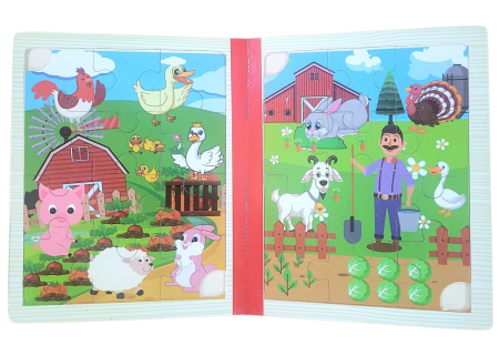 Set 6 puzzle din lemn de tip carte cu 12 piese mari Ferma [3]