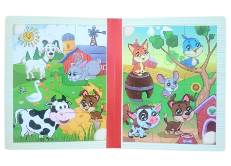 Set 6 puzzle din lemn de tip carte cu 12 piese mari Ferma [2]