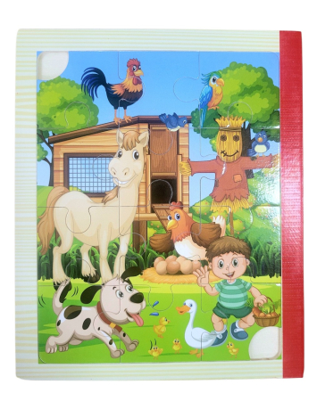 Set 6 puzzle din lemn de tip carte cu 12 piese mari Ferma [1]