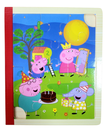 Jucării copii 5-6 ani - Set 6 puzzle din lemn de tip carte cu 12 piese mari Peppa Pig