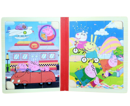 Set 6 puzzle din lemn de tip carte cu 12 piese mari Peppa Pig [3]