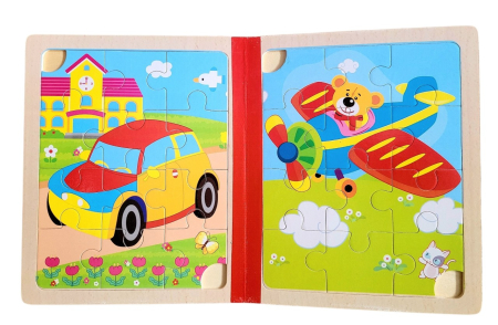 Set 6 puzzle din lemn de tip carte cu 12 piese mari Vehicule [1]