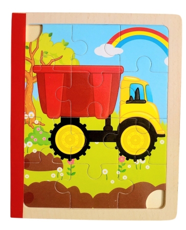 Jucării copii 5-6 ani - Set 6 puzzle din lemn de tip carte cu 12 piese mari Vehicule