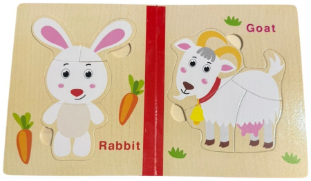 Set 6 puzzle din lemn de tip carte cu 4-6 piese mari Ferma [3]