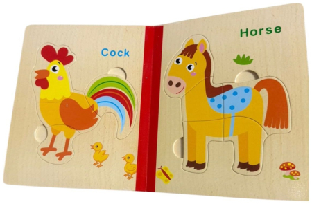 Set 6 puzzle din lemn de tip carte cu 4-6 piese mari Ferma [2]