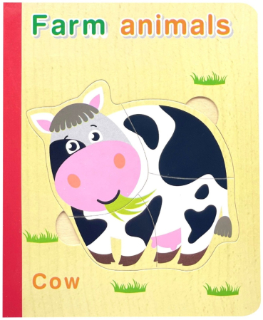 Jucării - Set 6 puzzle din lemn de tip carte cu 4-6 piese mari Ferma